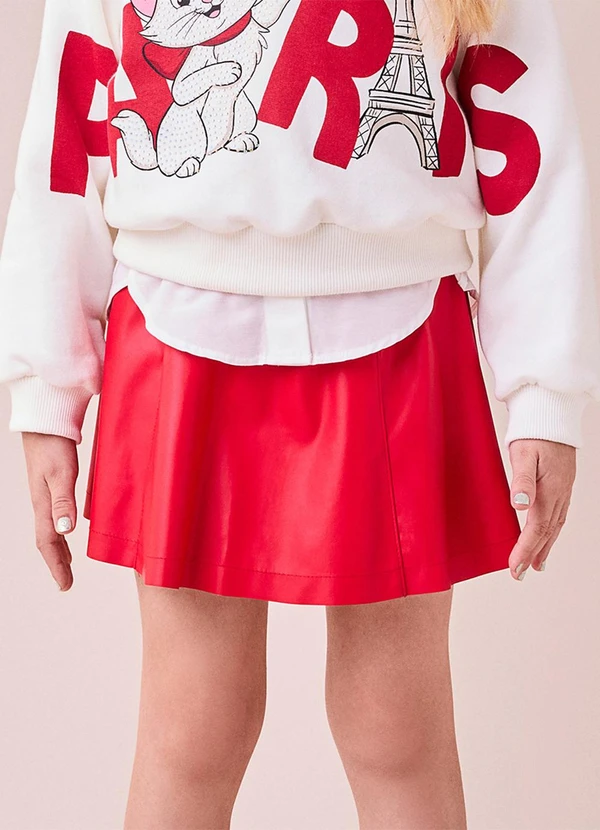 Momi - Saia Fake Leather Vermelha com Pingente Vermelho