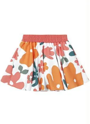 Lilica Ripilica - Saia Floral Tecido Crepe Infantil Laranja - LILICA RIPILICA