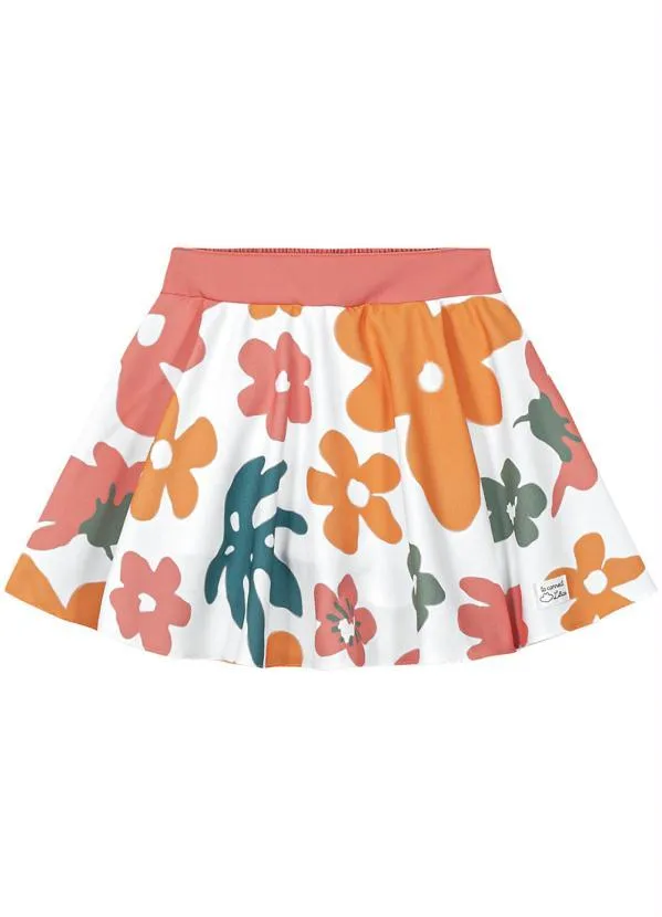Lilica Ripilica - Saia Floral Tecido Crepe Infantil Laranja