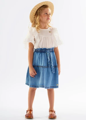 Up Baby - Saia Infantil em Jeans com Elastano Azul - UP BABY