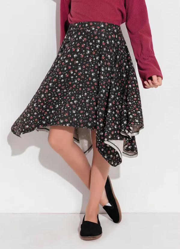 Outlet - Saia Infantil Floral Dark com Pontas