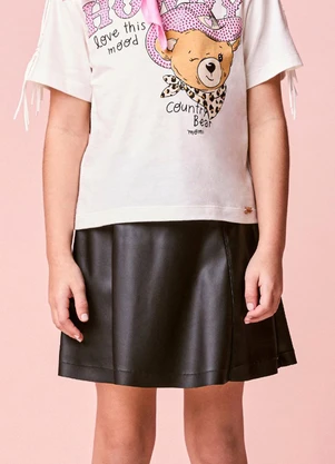 Momi - Saia Infantil Menina de Fake Leather com Recortes - MOMI