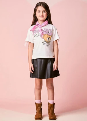 Momi - Saia Infantil Menina de Fake Leather com Recortes - MOMI