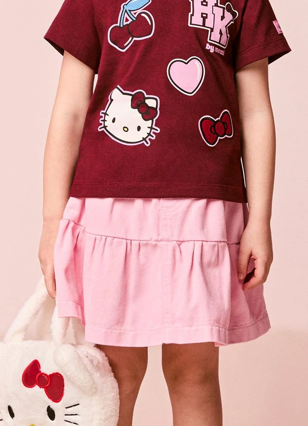 Momi - Saia Infantil Menina em Sarja Rosa