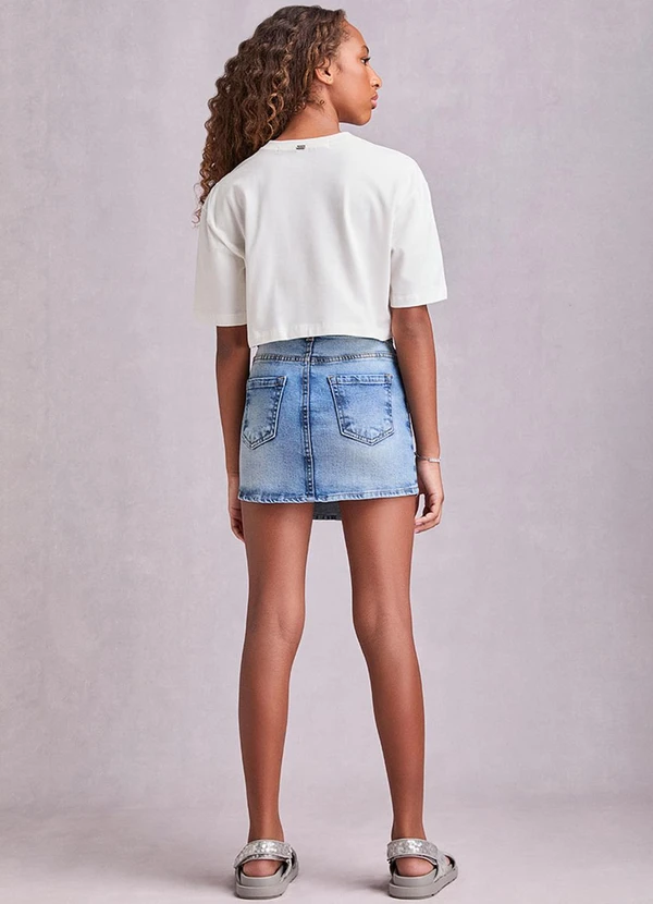 I Am - Saia Jeans Assimétrica com Strass Azul 4