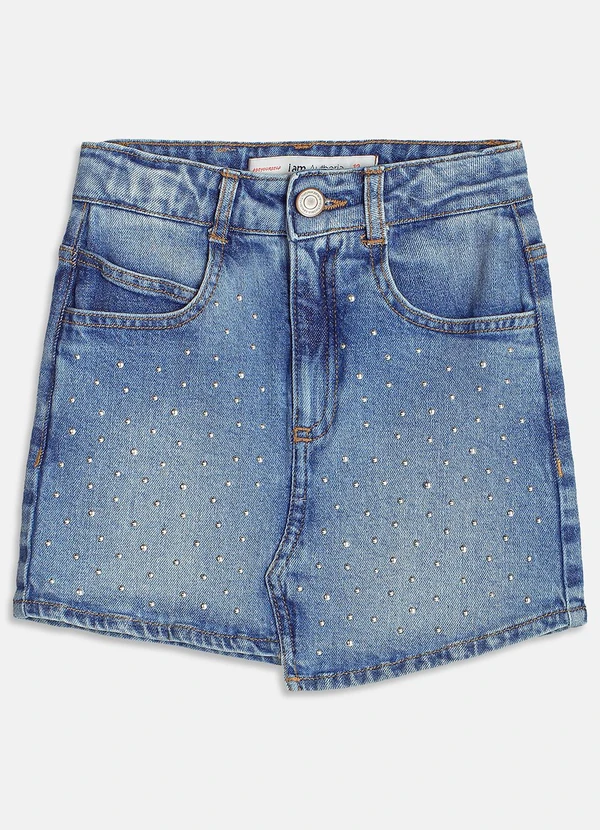 I Am - Saia Jeans Assimétrica com Strass Azul 5