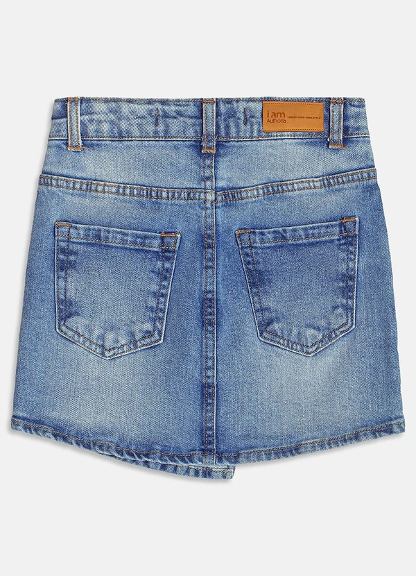 I Am - Saia Jeans Assimétrica com Strass Azul 6