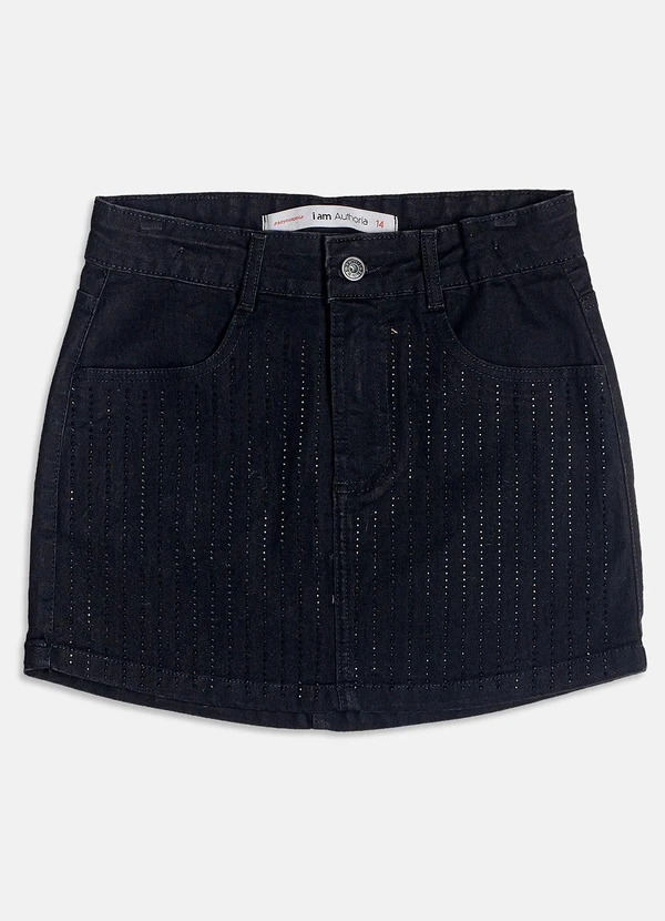 I Am - Saia Jeans Black com Strass Preto 2