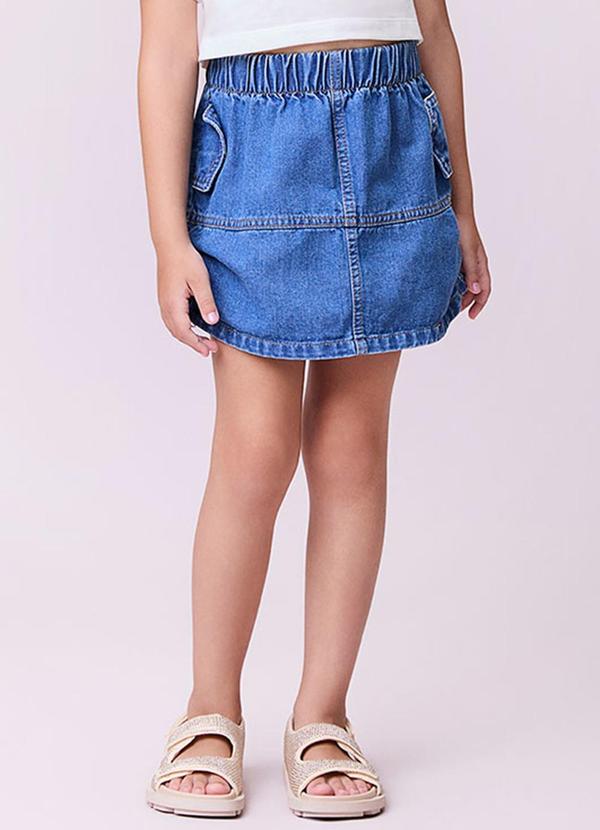 Momi - Saia Jeans com Regulador Lateral Azul