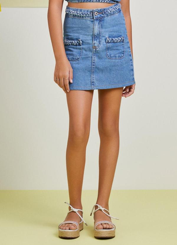 I Am - Saia Jeans com Tranças Azul