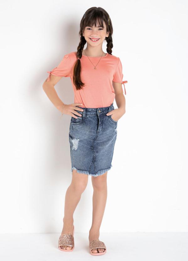 Outlet - Saia Jeans Infantil Azul Médio com Rasgados 10