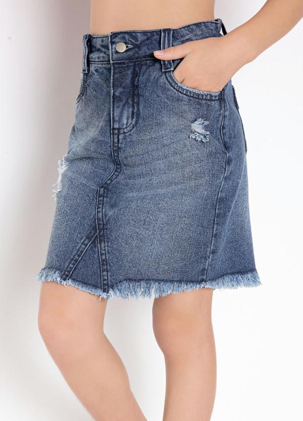 Outlet - Saia Jeans Infantil Azul Médio com Rasgados 3