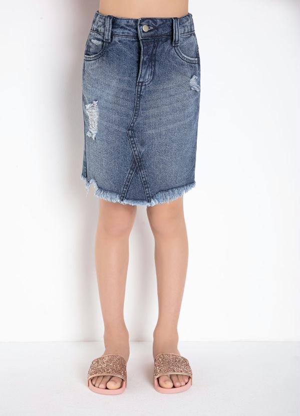 Outlet - Saia Jeans Infantil Azul Médio com Rasgados 4