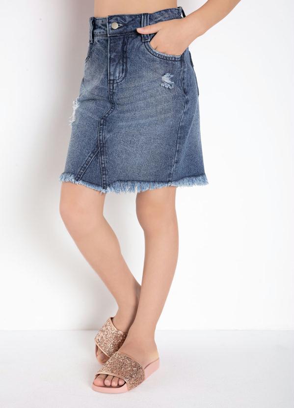 Outlet - Saia Jeans Infantil Azul Médio com Rasgados 6