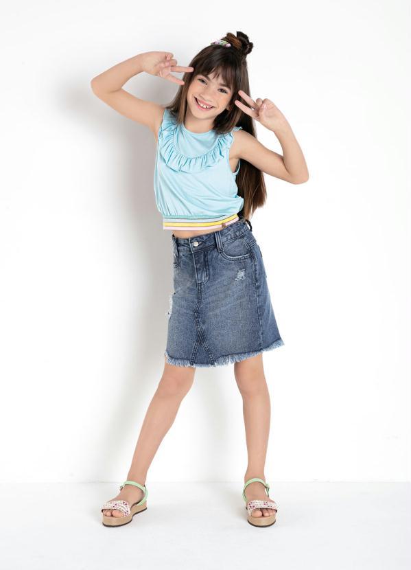 Outlet - Saia Jeans Infantil Azul Médio com Rasgados 9