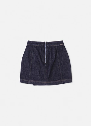 Authoria - Saia Jeans Transpassada com Pesponto Preto - AUTHORIA