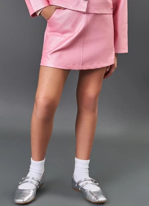 Catavento - Saia Menina em Courino Metalizado Rosa - CATAVENTO