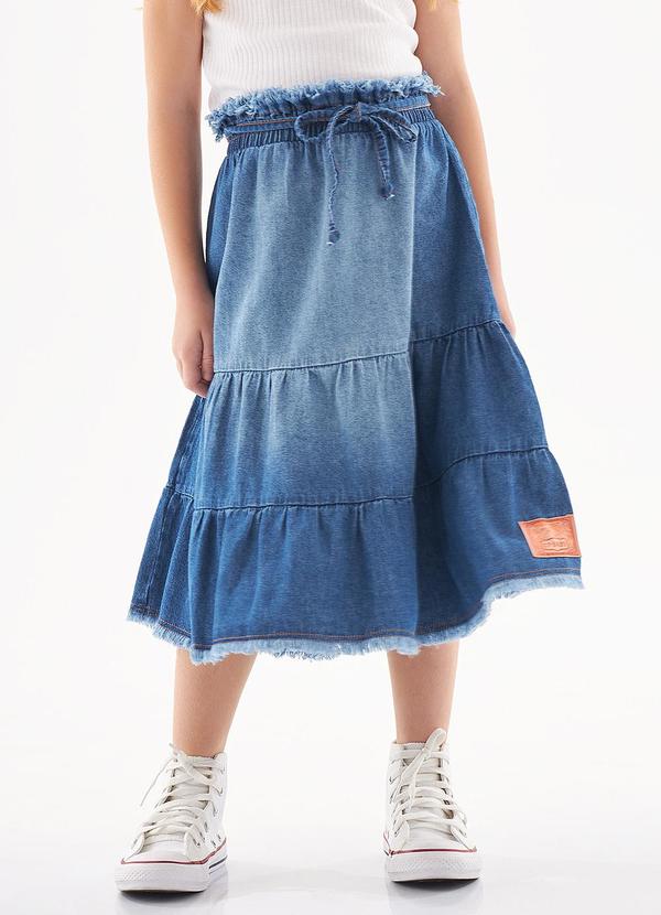 Up Baby - Saia Midi em Jeans Infantil Azul