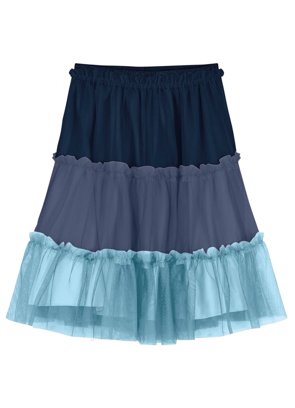 Trick Nick - Saia Midi Infantil de Tule com Babados Azul