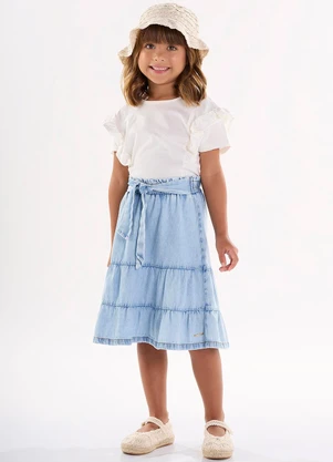 Up Baby - Saia Midi Infantil em Jeans Azul - UP BABY