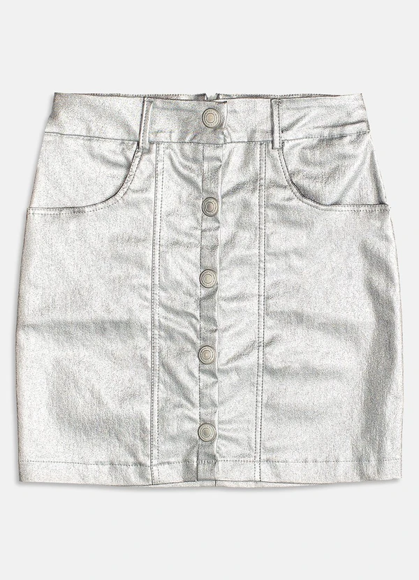 I Am - Saia Prata de Foil com Botões Prata 3