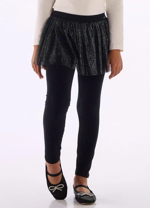 Quimby - Calça Legging Saia Tule Glitter Preto - QUIMBY