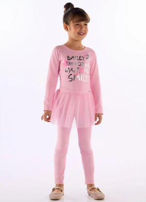Quimby - Calça Legging Saia Tule Glitter Rosa - QUIMBY