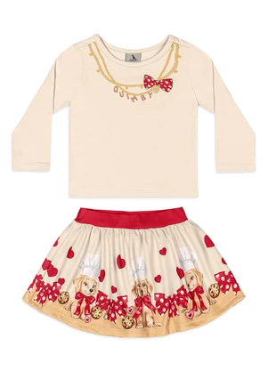 Quimby - Conjunto Bebê Blusa Saia Bege - QUIMBY