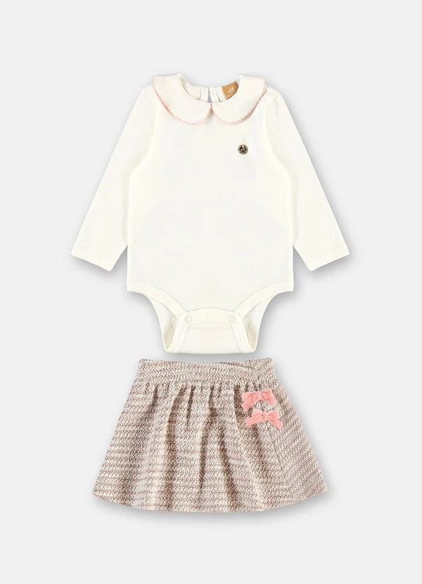 Up Baby - Conjunto Bebê Body Saia Tweed Rosa
