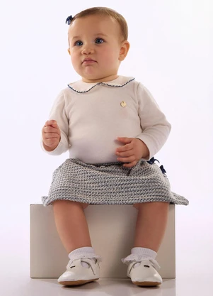 Up Baby - Conjunto Bebê Body Saia Tweed Rosa - UP BABY