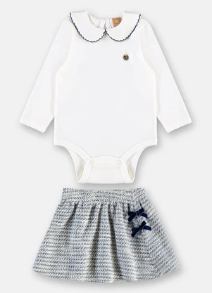 Up Baby - Conjunto Bebê Body Saia Tweed Azul - UP BABY
