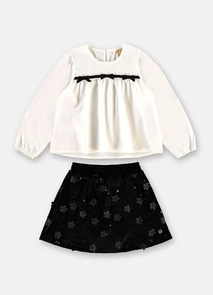 Up Baby - Conjunto Blusa e Saia Bordada Branco - UP BABY