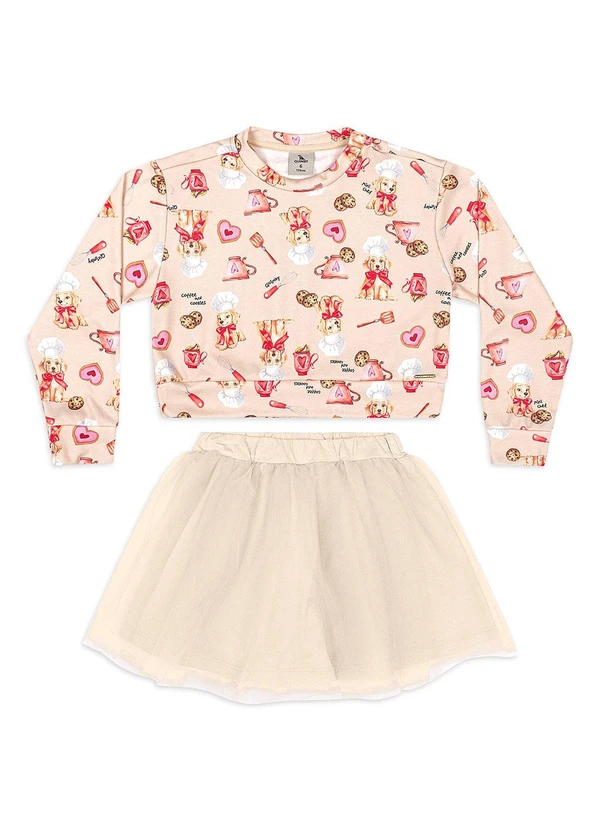 Quimby - Conjunto Blusão Saia de Tule Bege 2