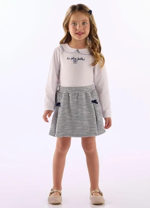 Up Baby - Conjunto Cotton Short-Saia Tweed Branco - UP BABY