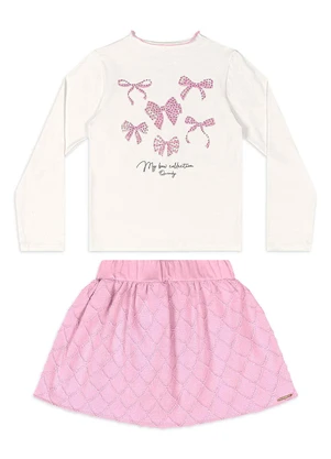 Quimby - Conjunto Infantil Blusa com Saia-Short Bege - QUIMBY