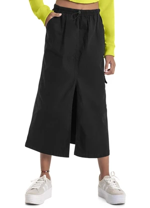 Gloss - Saia Cargo Midi em Sarja Juvenil Preto - GLOSS