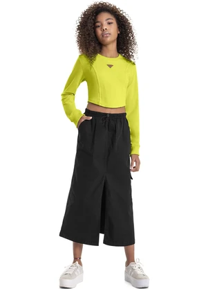 Gloss - Saia Cargo Midi em Sarja Juvenil Preto - GLOSS