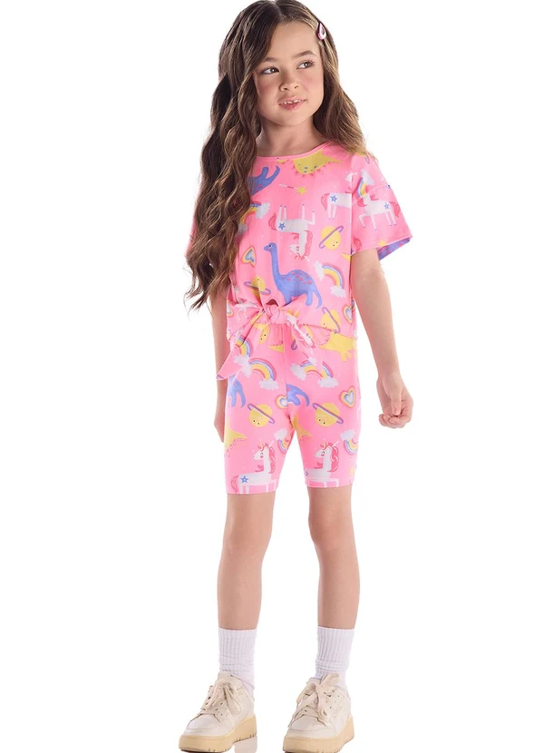 Quimby - Bermuda Ciclista Infantil em Cotton Rosa 2