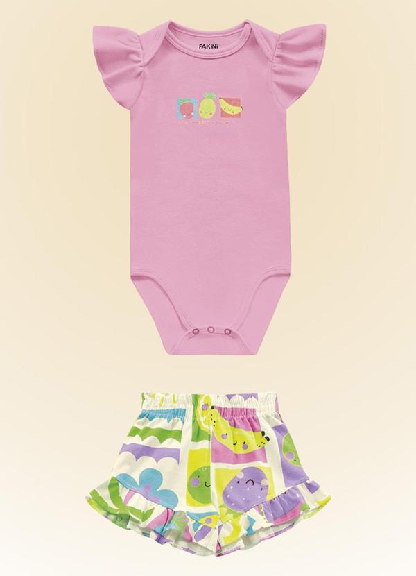 Fakini Kids - Conjunto Body/Short Rosa