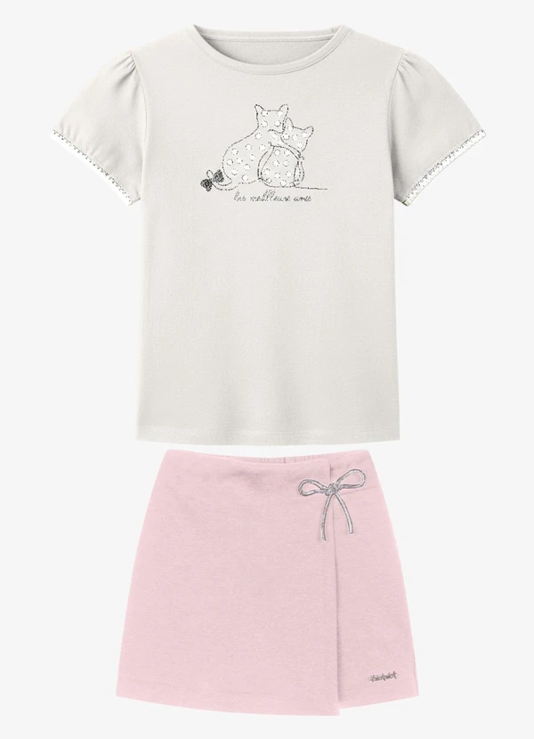 Trick Nick - Conjunto Infantil Blusa com Shorts Saia Bege