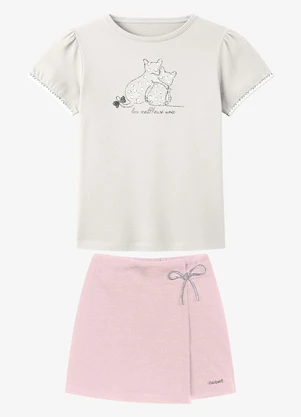 Trick Nick - Conjunto Infantil Blusa com Shorts Saia Bege - TRICK NICK