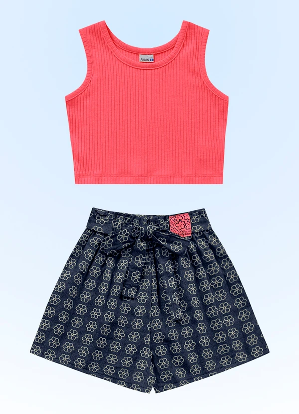 Fakini Kids - Conjunto Regata Cropped/Short Rosa