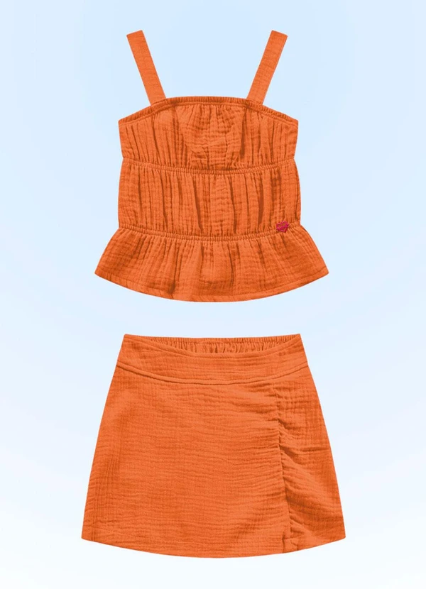 Fakini Kids - Conjunto Regata/Short Saia Laranja