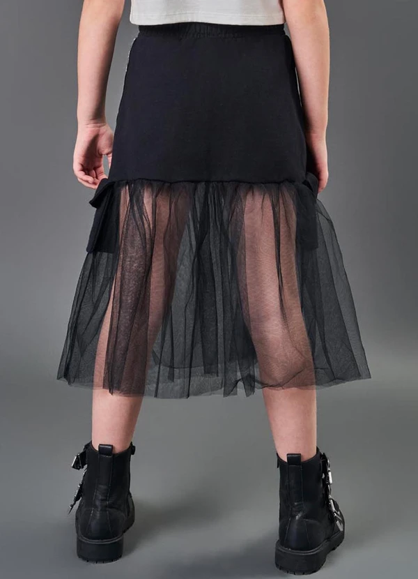 Catavento - Saia-Shorts Menina em Tule e Moletom Preto 2