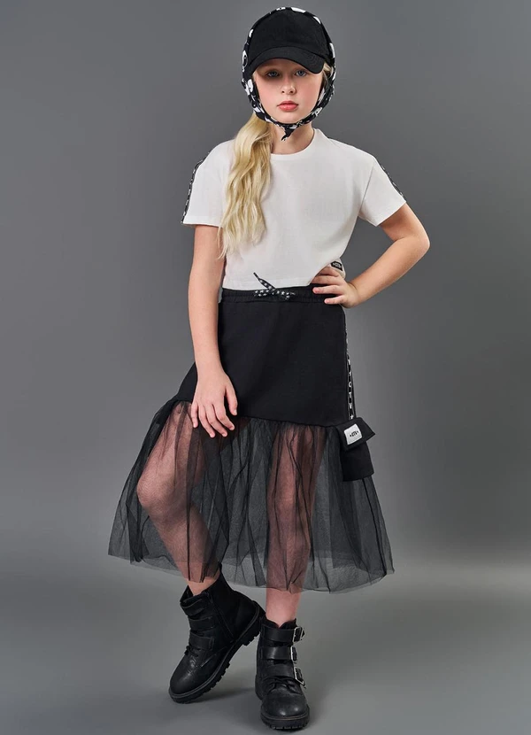 Catavento - Saia-Shorts Menina em Tule e Moletom Preto 3