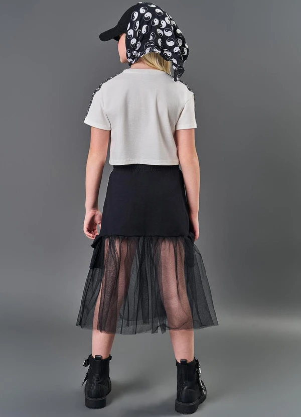 Catavento - Saia-Shorts Menina em Tule e Moletom Preto 4