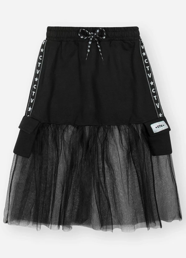 Catavento - Saia-Shorts Menina em Tule e Moletom Preto 5