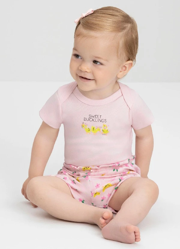 Up Baby - Short em Suedine para Bebê Menina Rosa