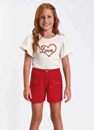 Trick Nick - Short Feminino Infantil Maquinetado Vermelho - TRICK NICK