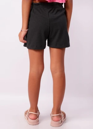 Torra - Short Infantil Curto Canelado com Babado Preto - TORRA